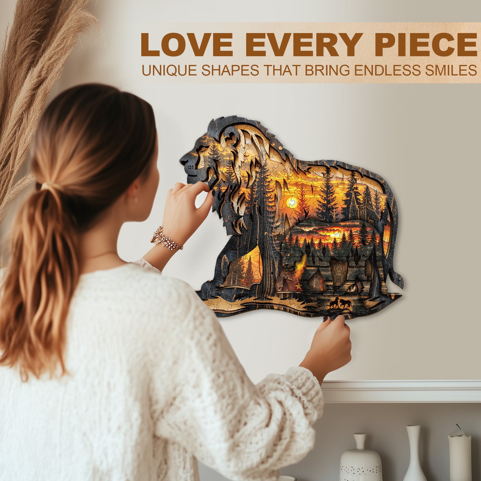 Puzzle en bois Lion sculpté