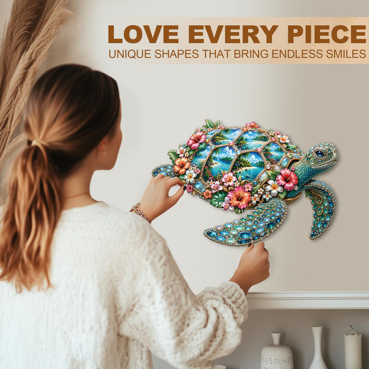 Gemstone Sea Turtle  Wooden Jigsaw Puzzle