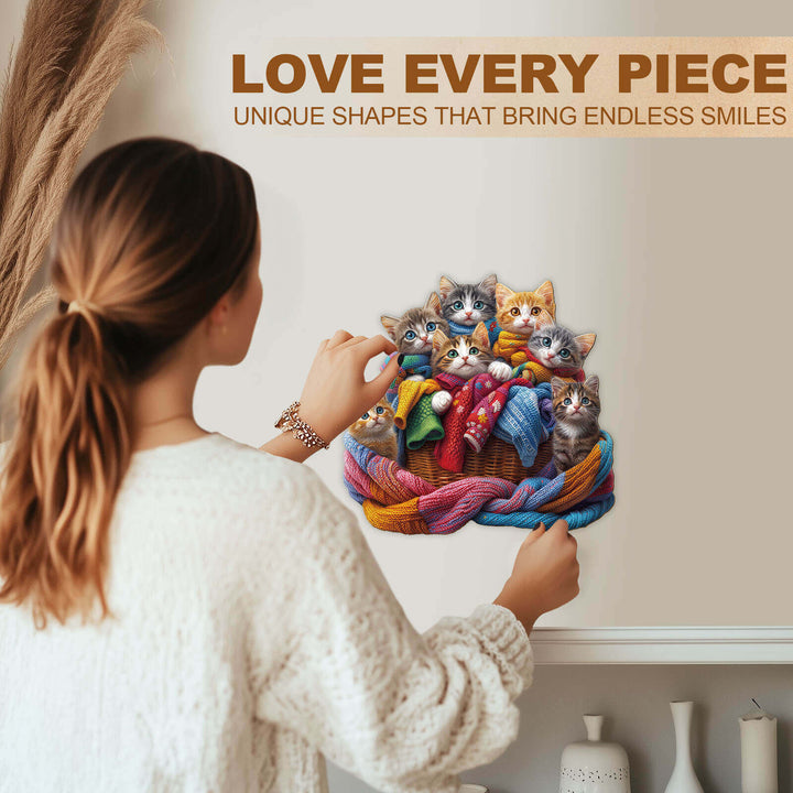 Colorful fabric cat Wooden Jigsaw Puzzle