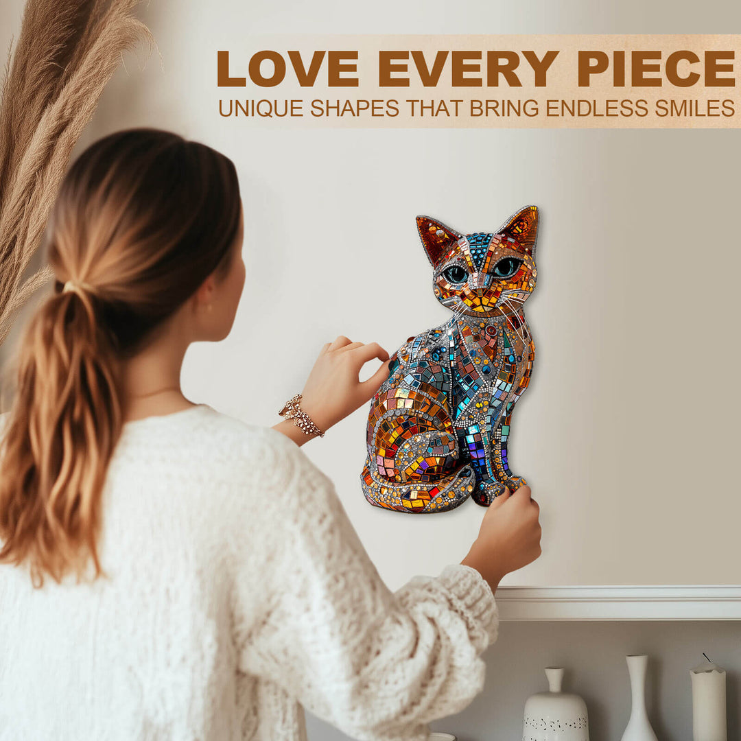 Vivid Mosaic Cat Wooden Jigsaw Puzzle