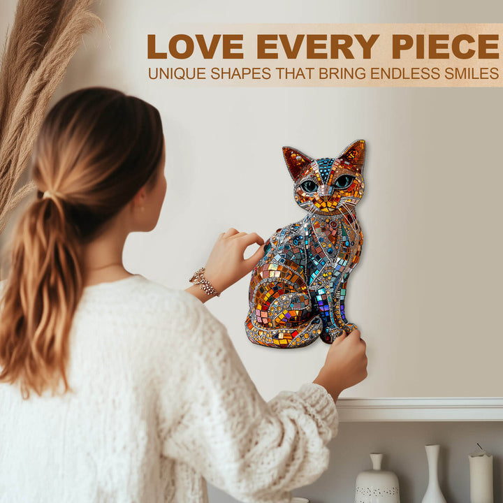 Vivid Mosaic Cat Wooden Jigsaw Puzzle