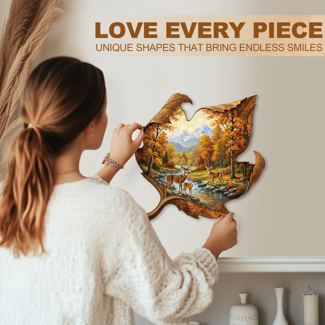 Golden Autumn Deer Wooden Jigsaw Puzzle