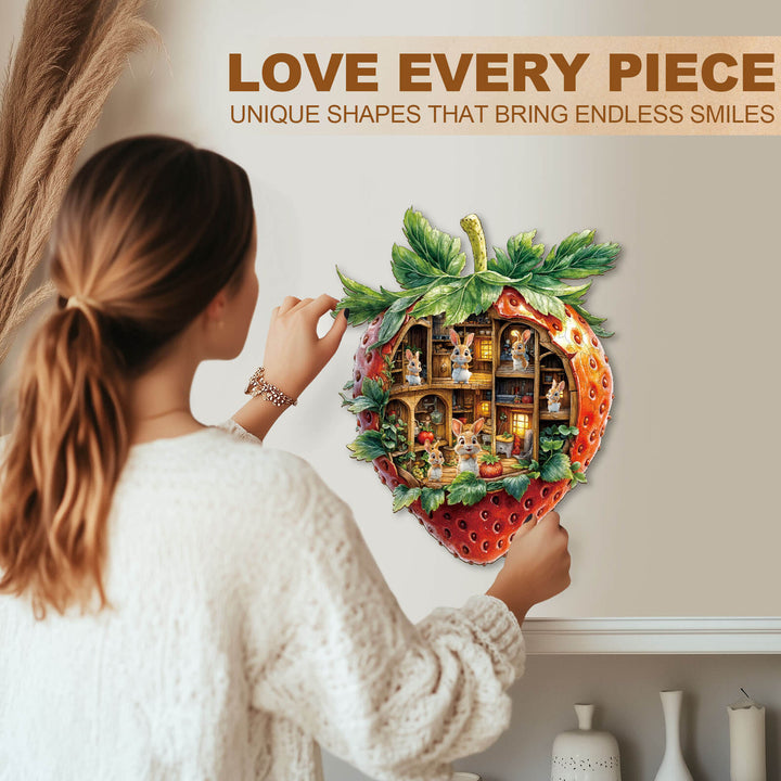 Strawberry Rabbit House Wooden Jigsaw Puzzle