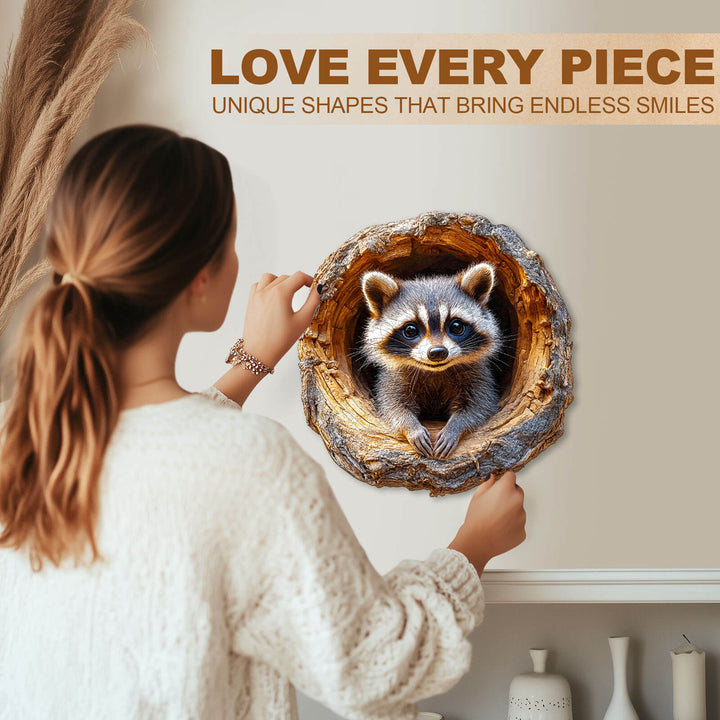 3D Tree Hole Raccoon-1 Wooden Jigsaw Puzzle