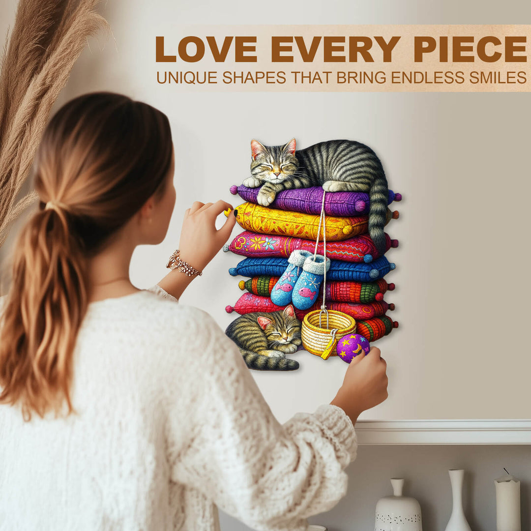 pillow kitten Wooden Jigsaw Puzzle