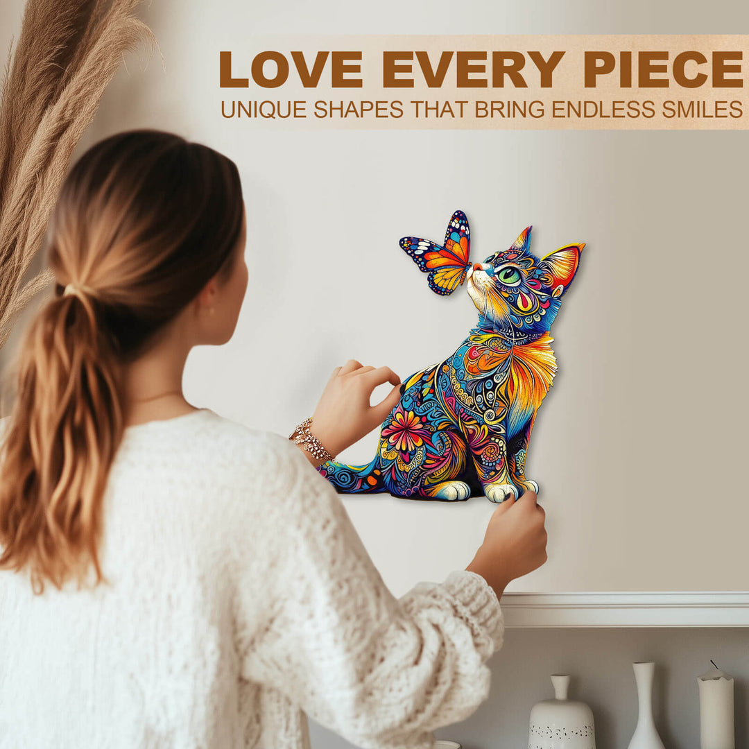 Butterfly and Cat Wooden Jigsaw Puzzle