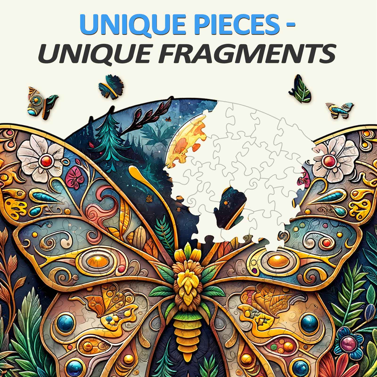Colorful Ancient Butterfly-1 wooden jigsaw puzzle showcasing unique pieces and intricate design for mind games and focus.