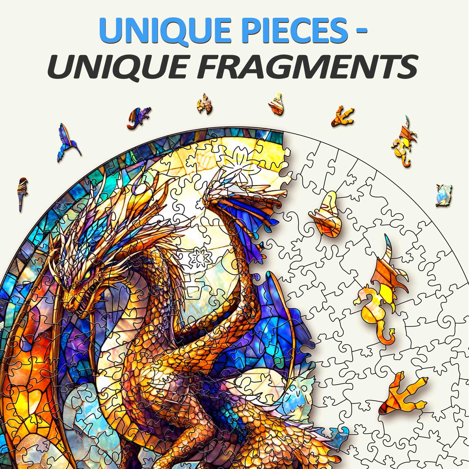 Buntglas Drache-2 Holz-Puzzle