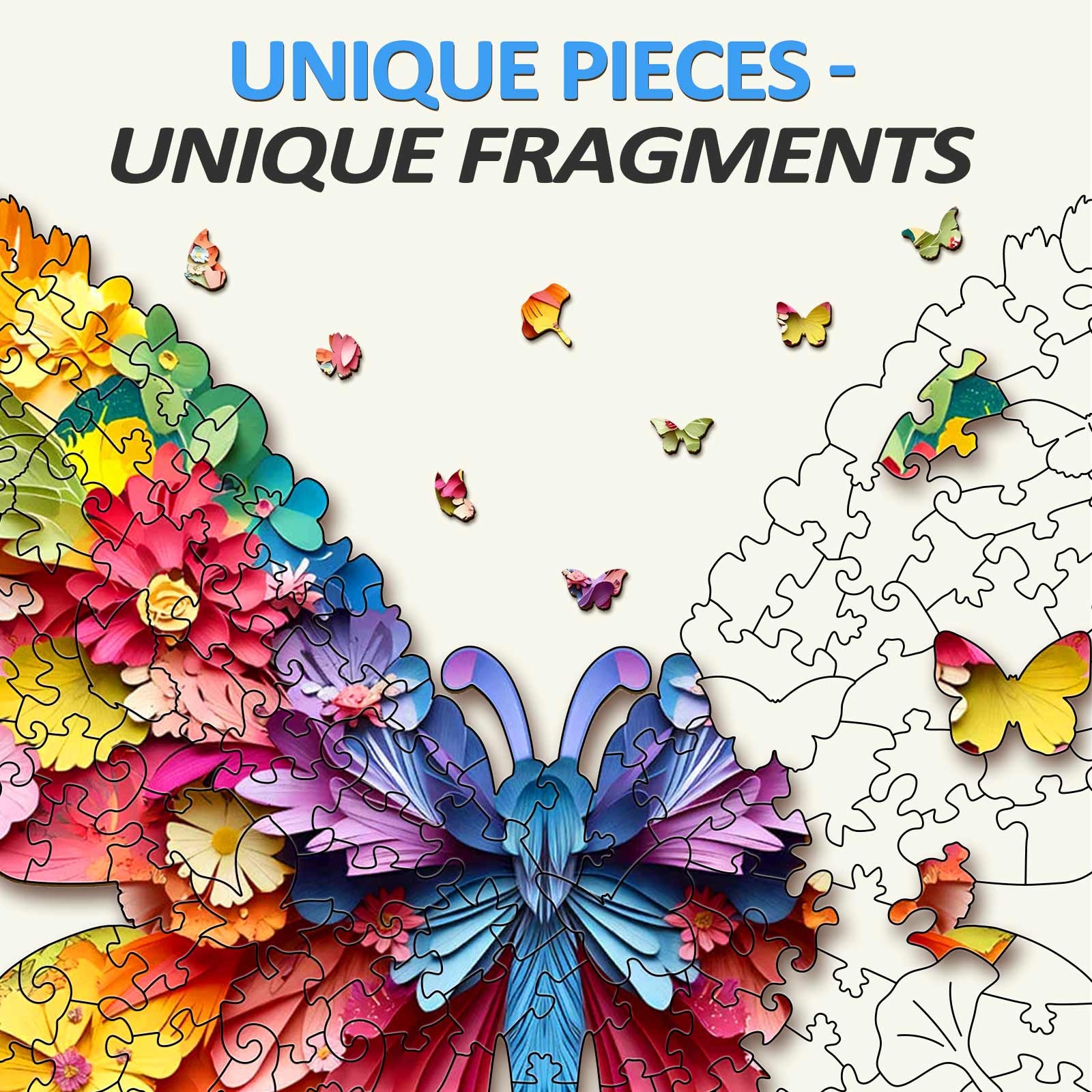 Puzzle en bois en forme de papillon coloré en 3D