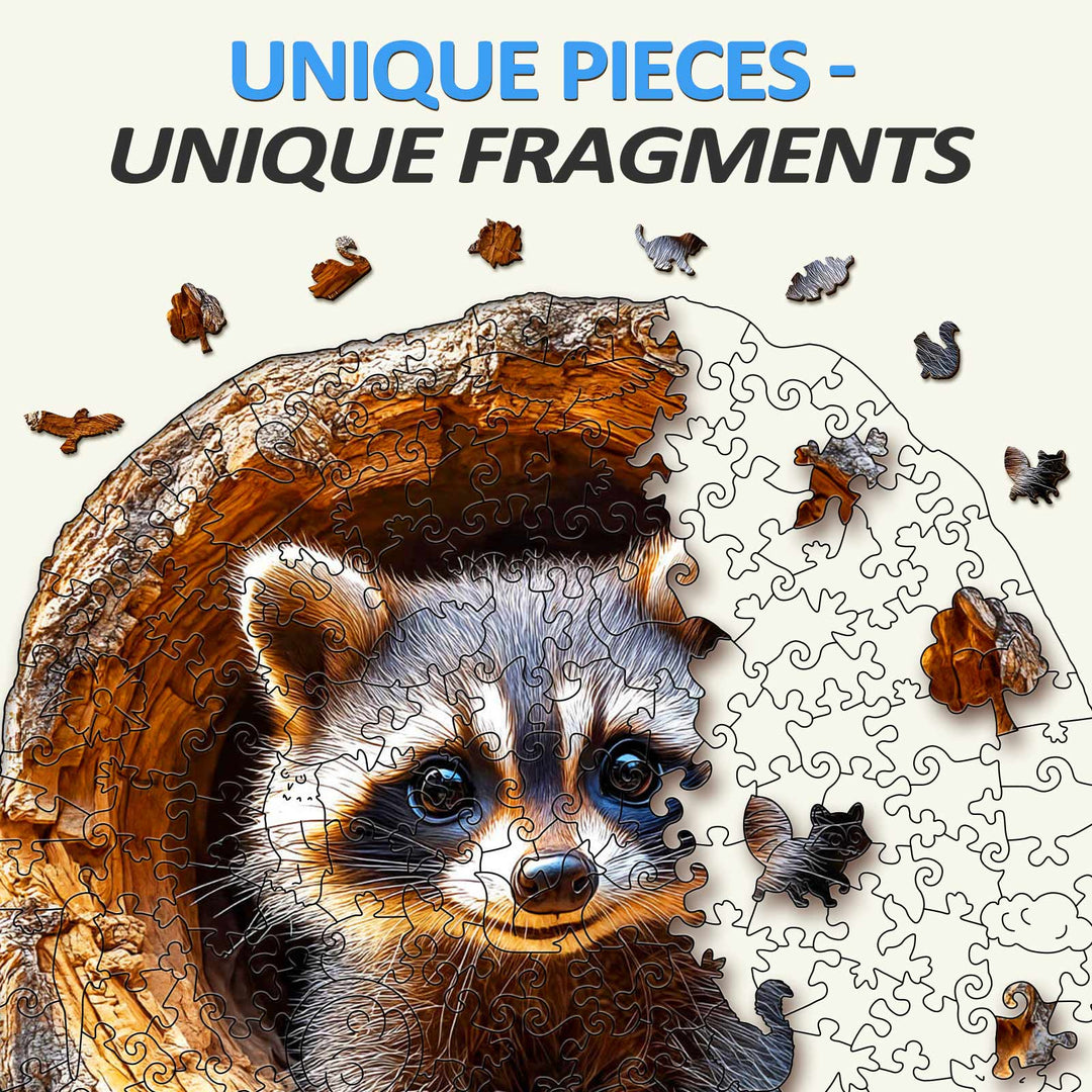 Rompecabezas de madera 3D Agujero en el árbol Mapache-1