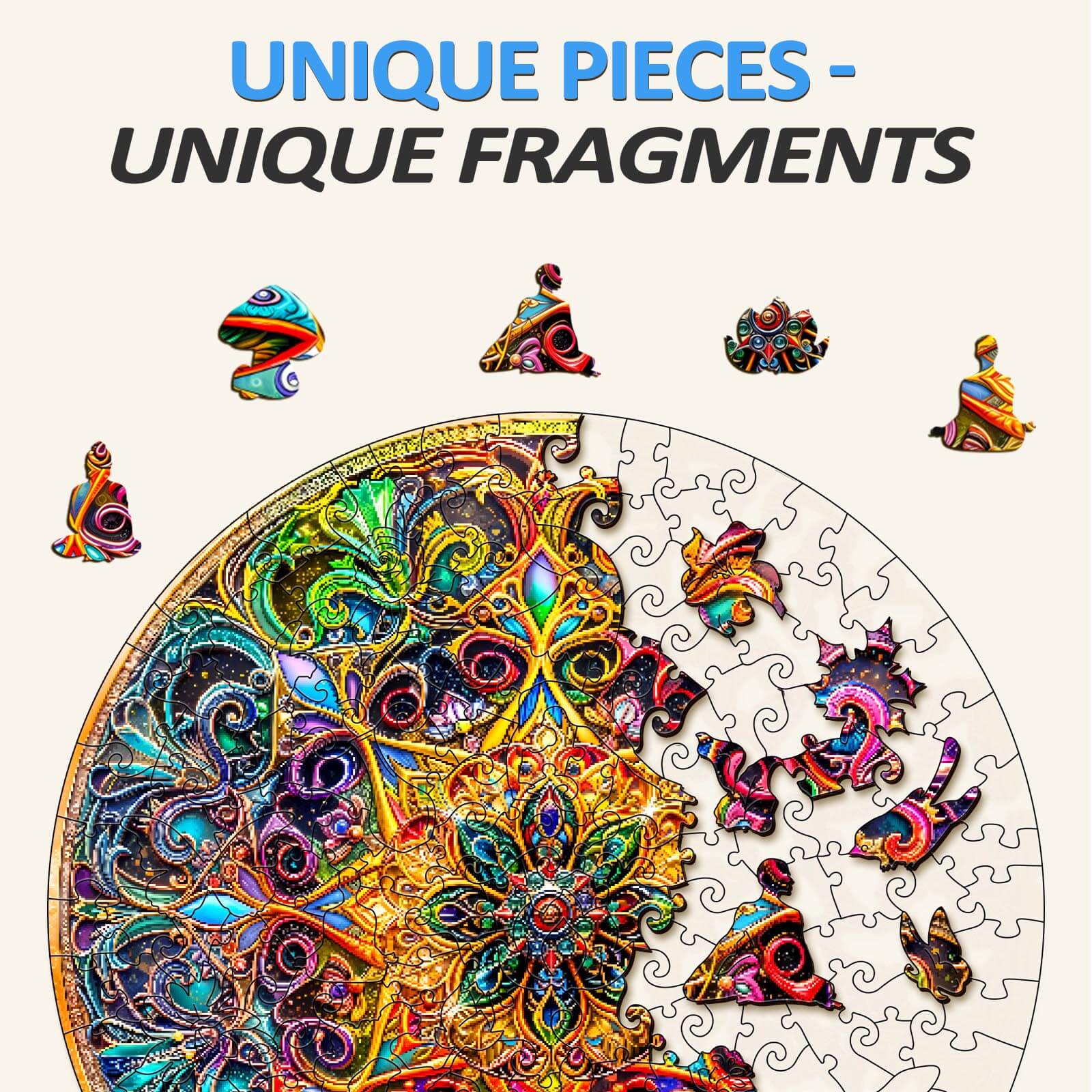 Mandala Dreamland wooden jigsaw puzzle featuring unique, colorful pieces for enhanced focus and enjoyment.