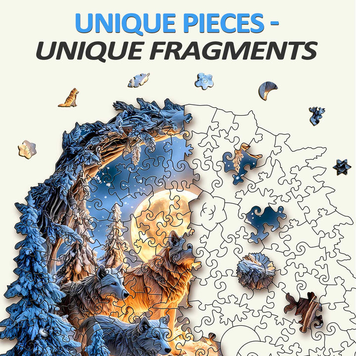 Snowy Night Wolf Pack Wooden Jigsaw Puzzle