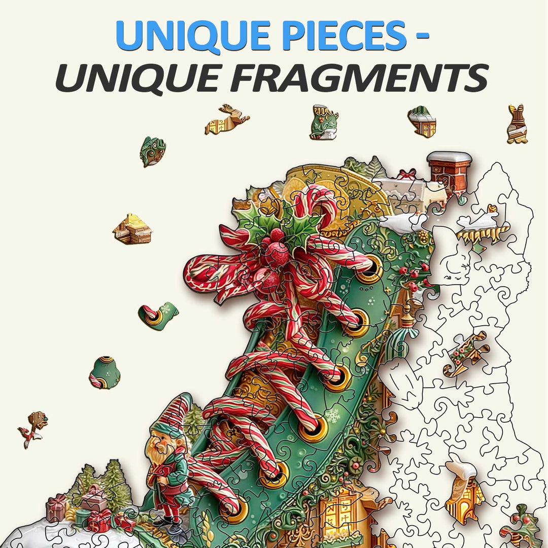 Christmas Snow Boot Hut Wooden Jigsaw Puzzle