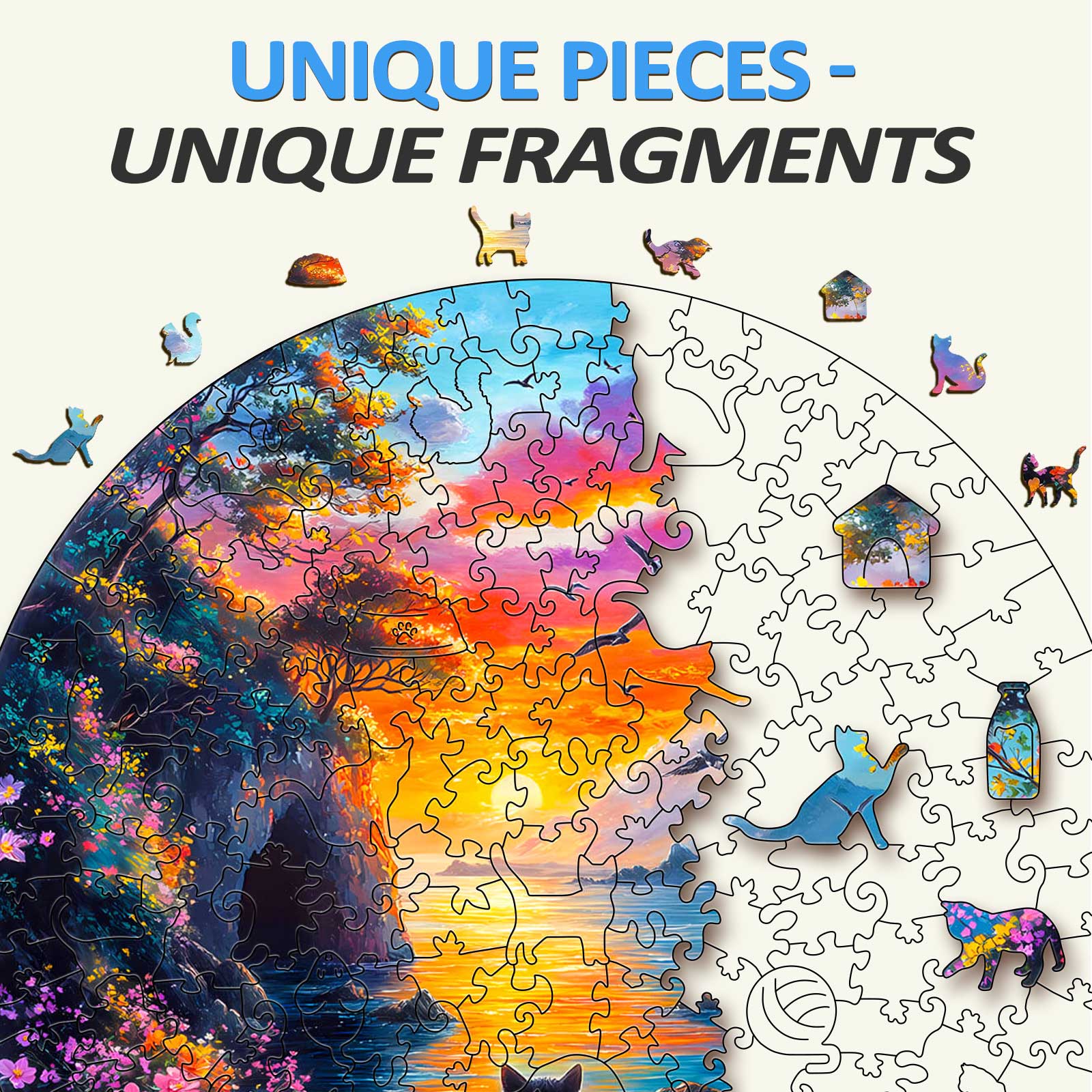 Sonnenuntergang Kätzchen Holz-Puzzle