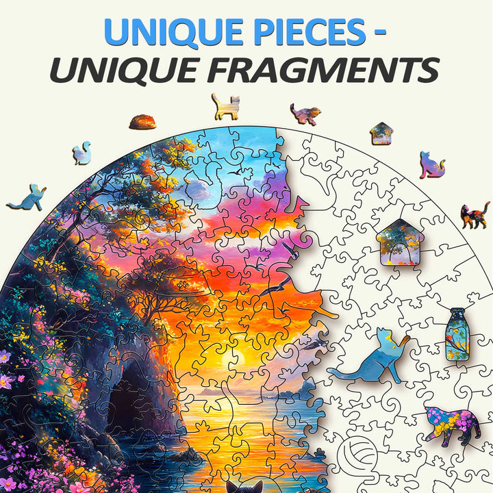 Rompecabezas de Madera de Gatito al Atardecer