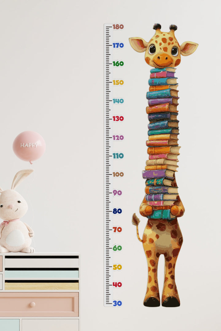 Adorable girafe tenant des livres Autocollant mural toise de croissance