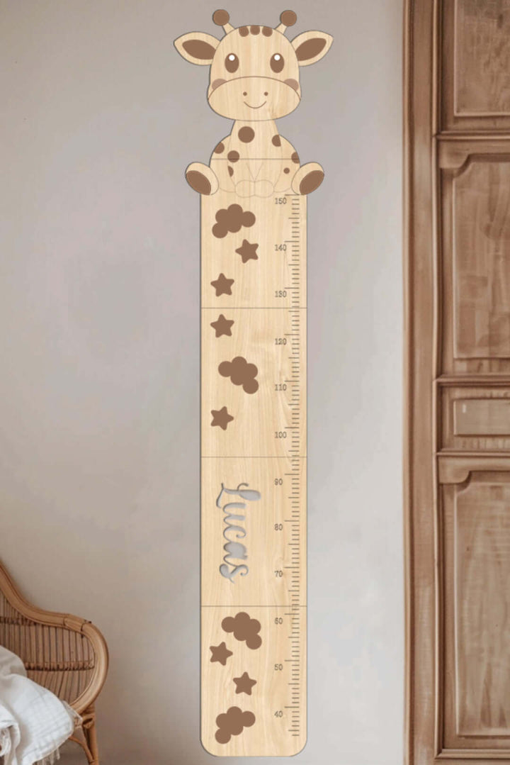 Tableau de croissance personnalisé en bois avec girafe mignonne