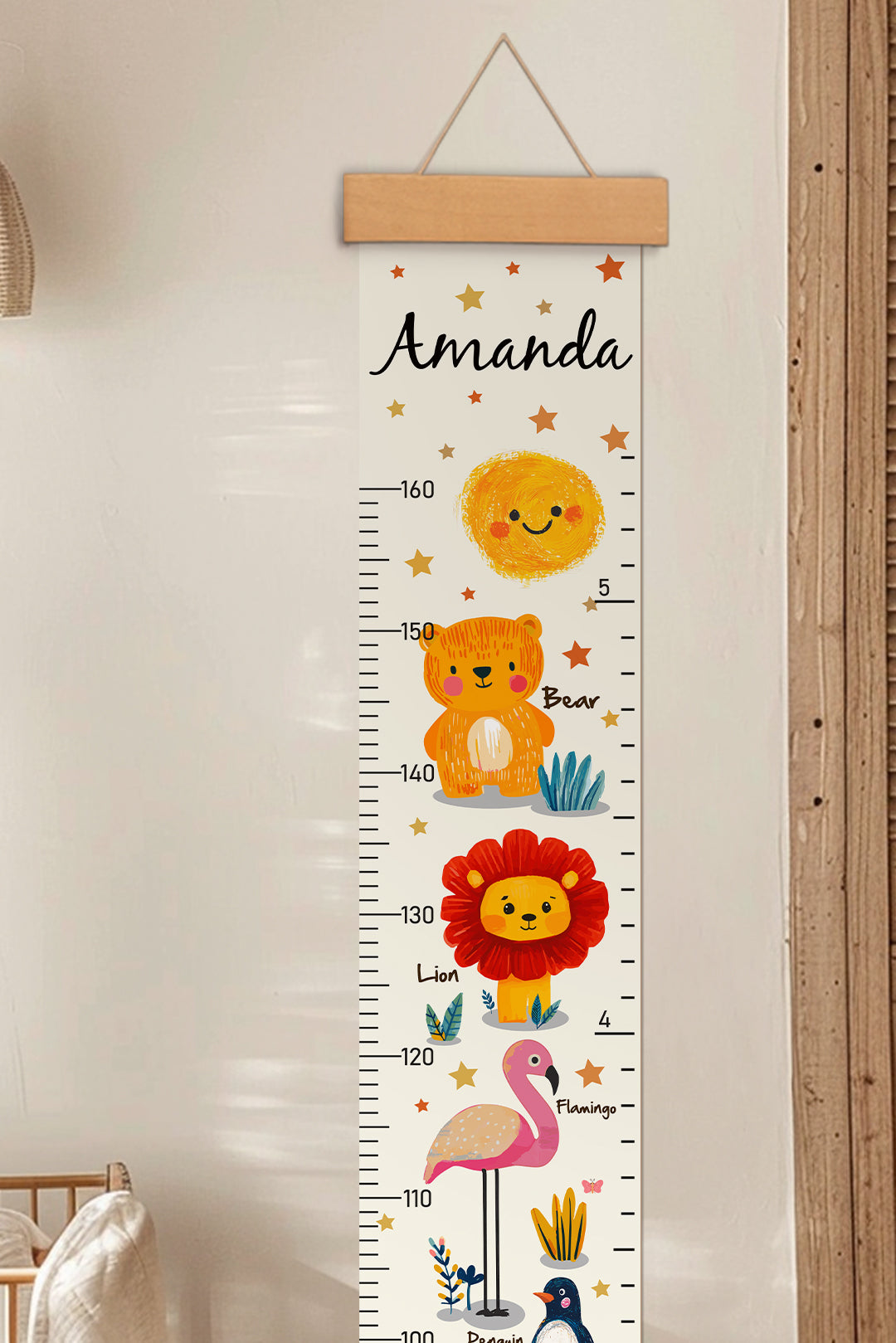 Règle de hauteur personnalisée en toile suspendue avec animaux mignons