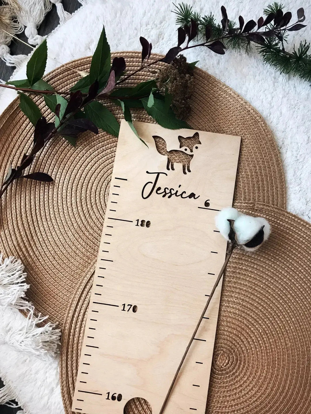 Personalized Wooden Animal Pattern Growth Chart Ruler