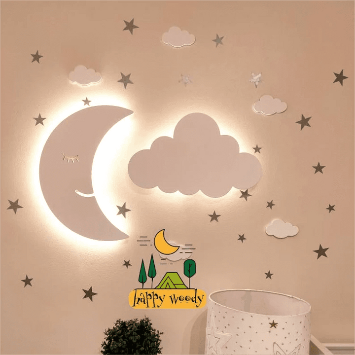 Moon and Cloud Wall Night Light - Woodbests