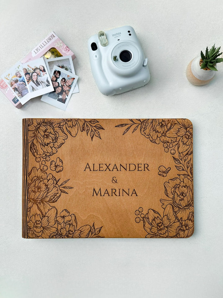 Wooden Photo Album - Engraved Polaroid Photo Album