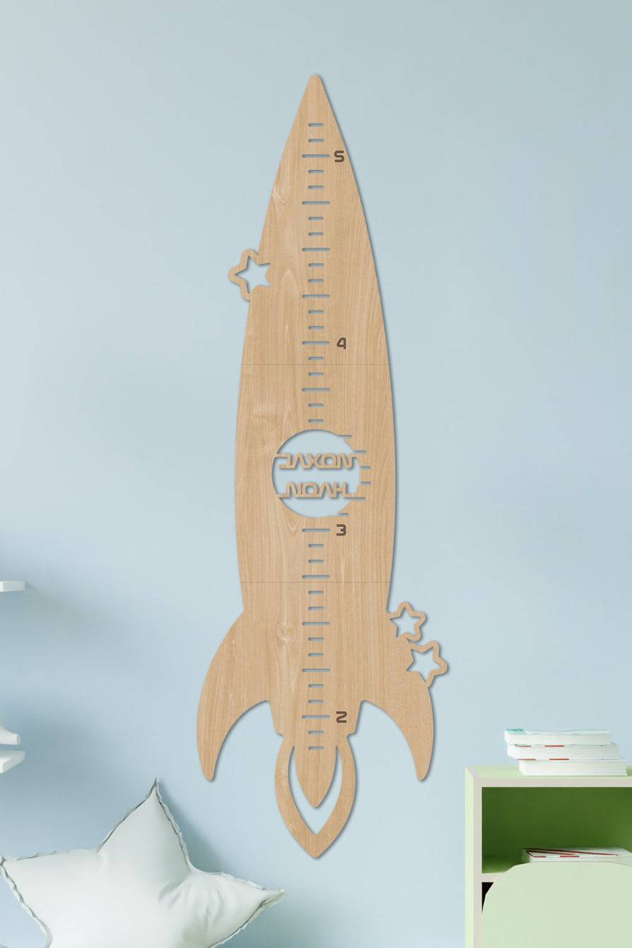 Personalized Wooden Rocket Theme Growth Chart for Kids