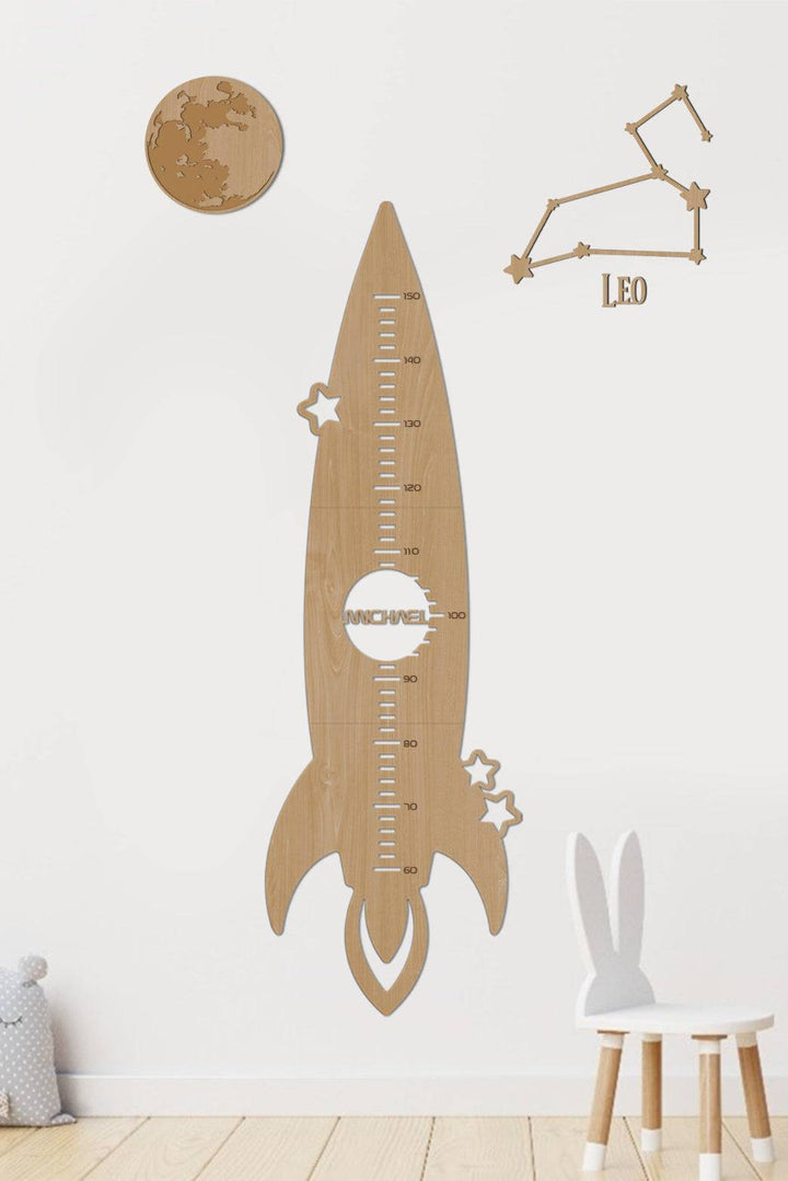 Personalized Wooden Rocket Theme Growth Chart for Kids