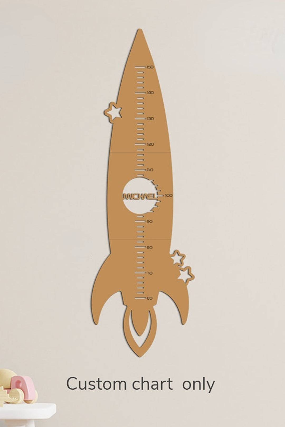 Personalized Wooden Rocket Theme Growth Chart for Kids