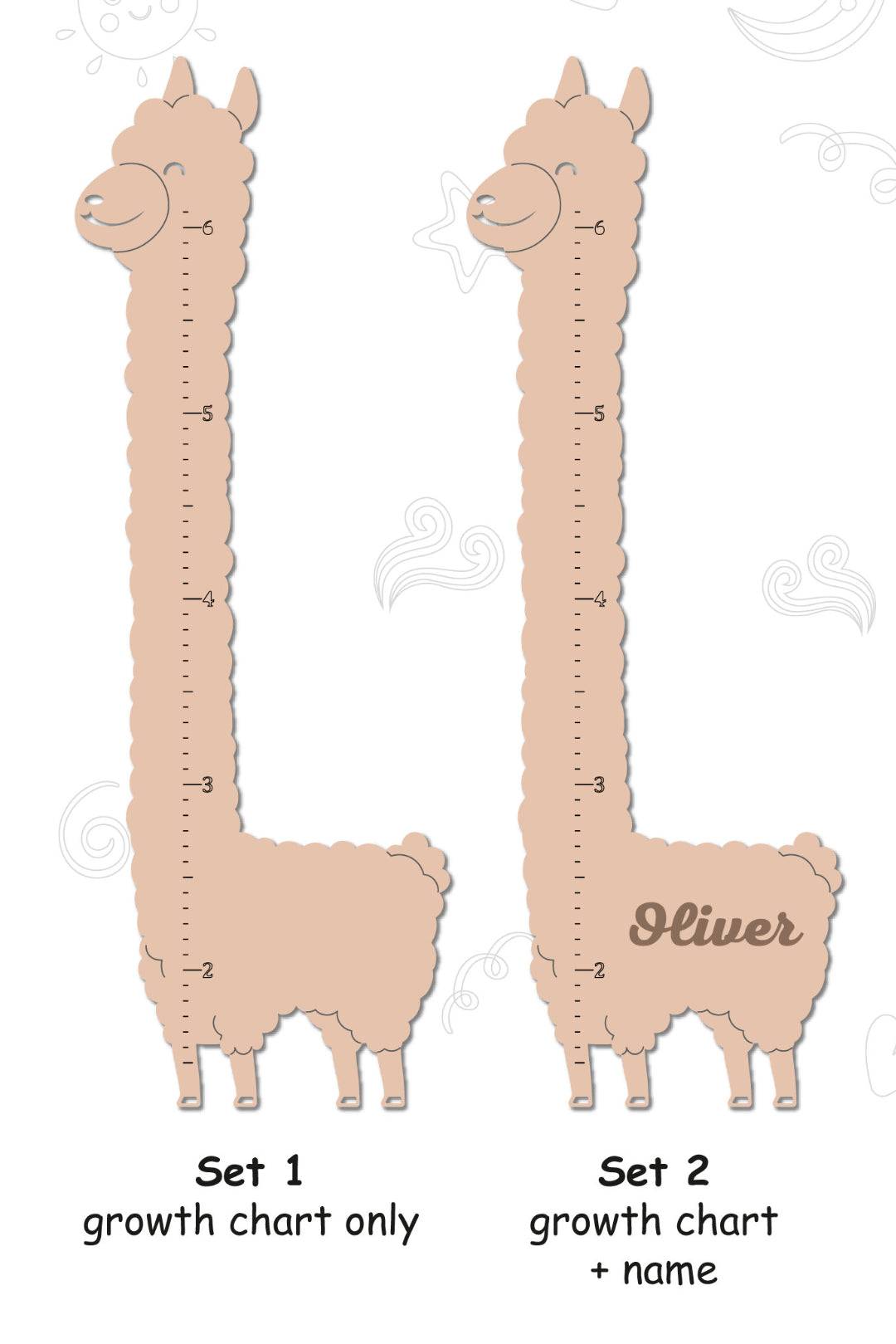 Personalized Wooden Alpaca Growth Chart Kids Room Decor - By Woodbests