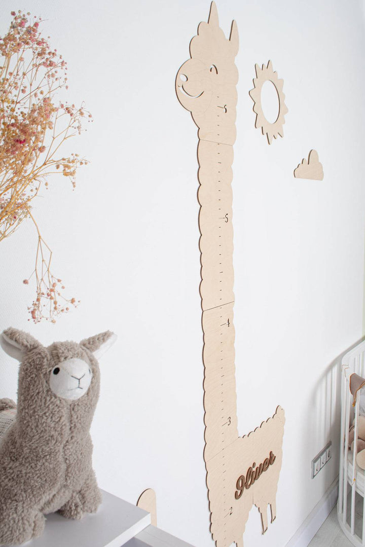 Tabla de crecimiento de alpaca de madera personalizada Decoración de la habitación para niños