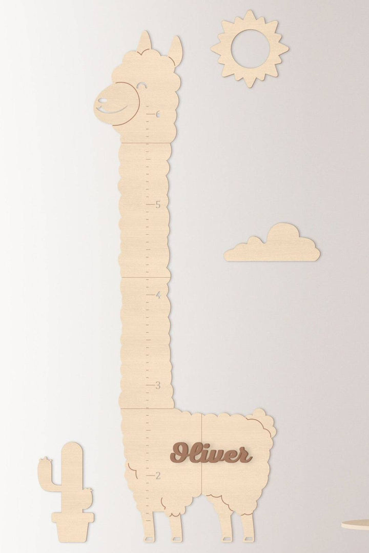 Personalized Wooden Alpaca Growth Chart Kids Room Decor - By Woodbests