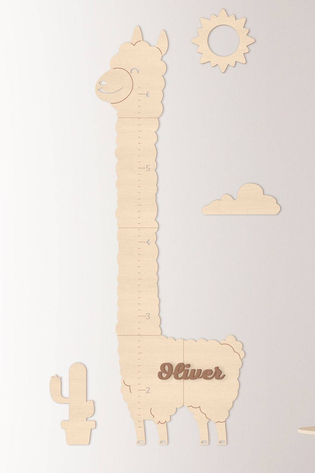 Personalized Wooden Alpaca Growth Chart Kids Room Decor - By Woodbests