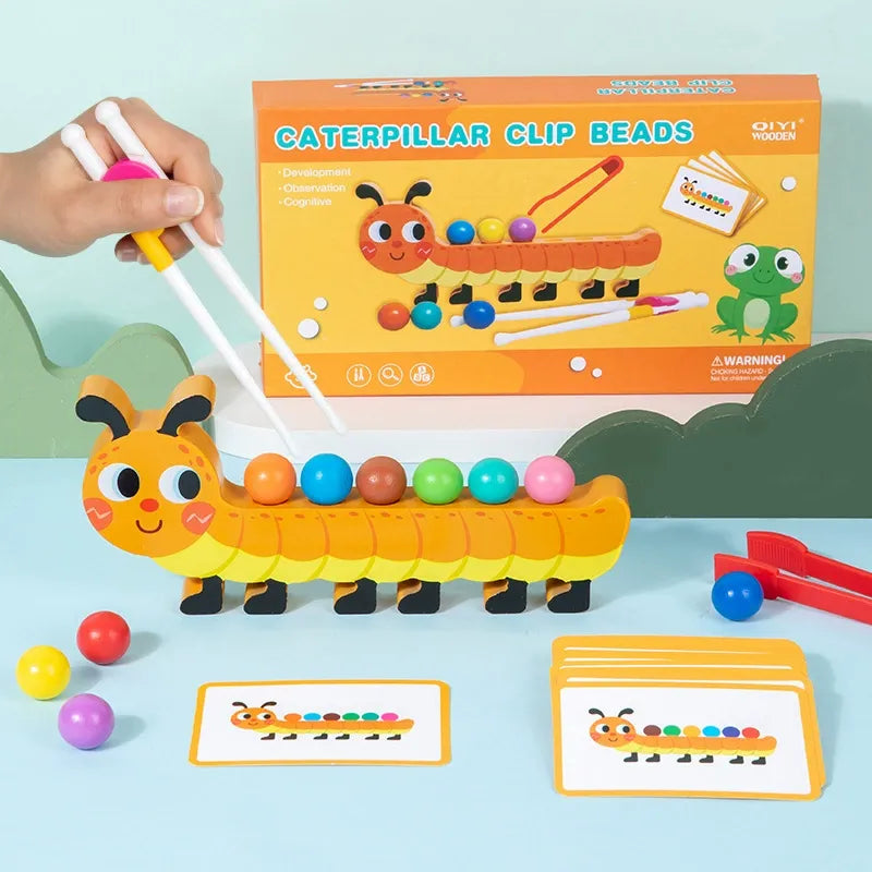 Wooden Training Baby Cognitive Matching Color Clip Bead Educational Toy