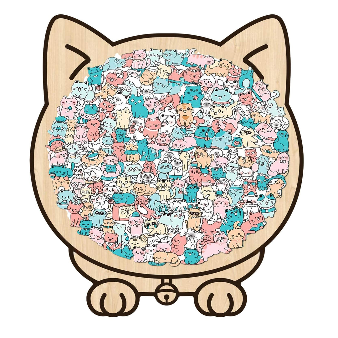 Morandi-Colored Lovely Cat Shaped Wooden Jigsaw Puzzle