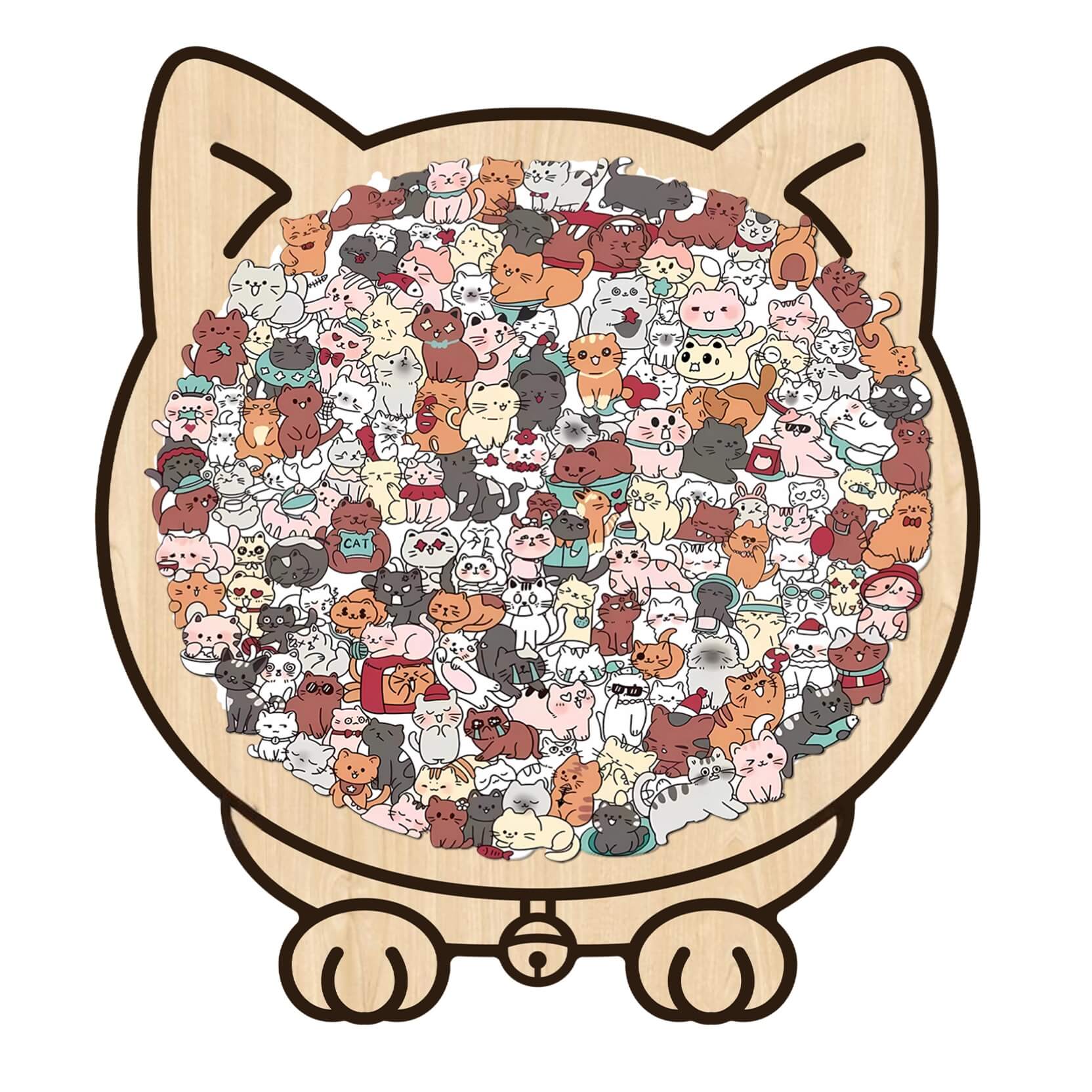 Morandi-Colored Lovely Cat Shaped Wooden Jigsaw Puzzle