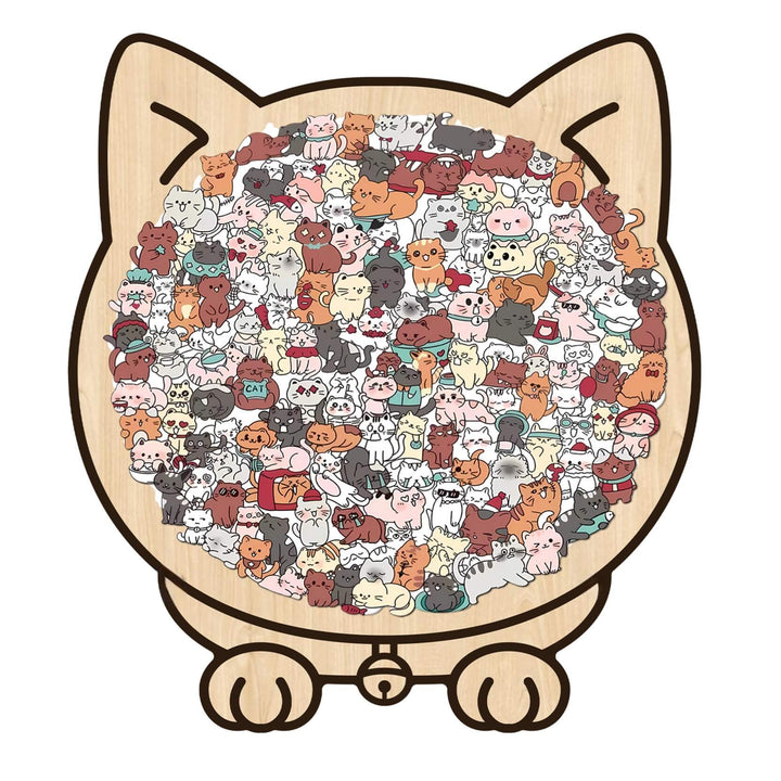Morandi-Colored Lovely Cat Shaped Wooden Jigsaw Puzzle