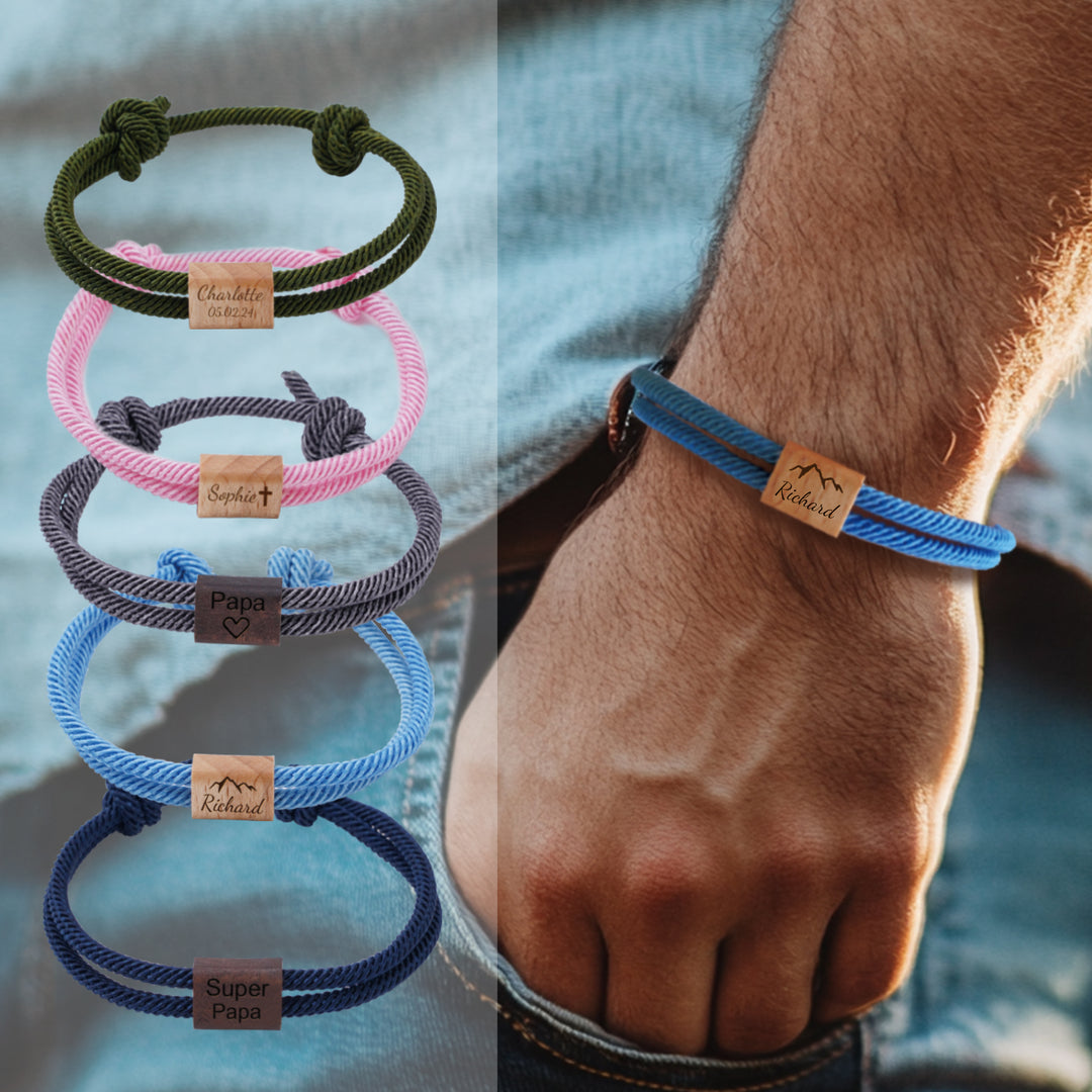 Personalized Mens Wood Block Milanese Bracelet