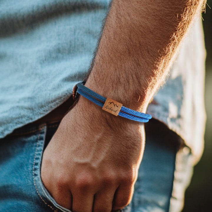 Personalized Mens Wood Block Milanese Bracelet