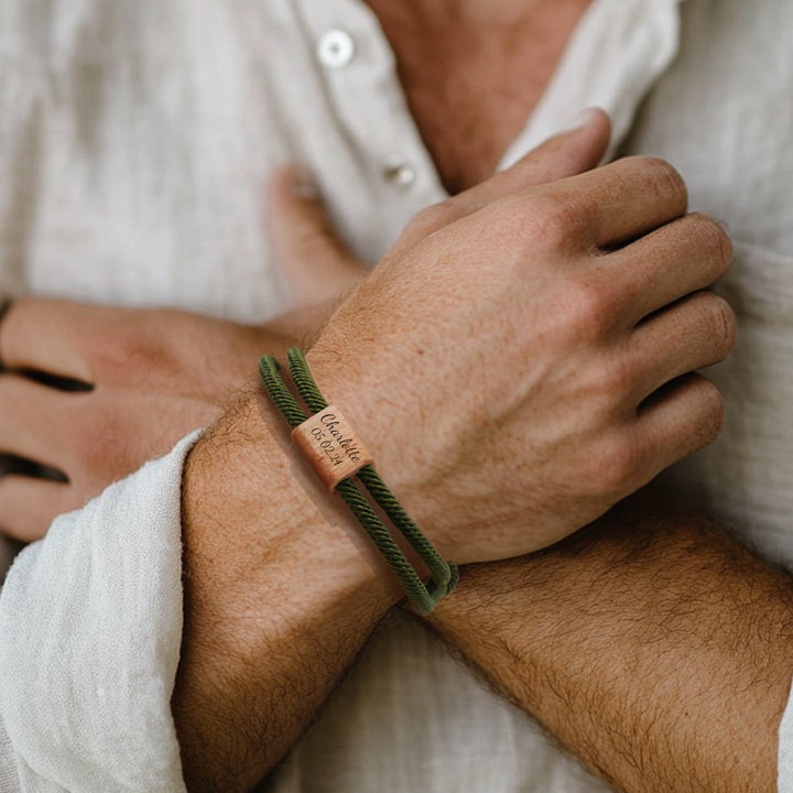 Personalized Mens Wood Block Milanese Bracelet