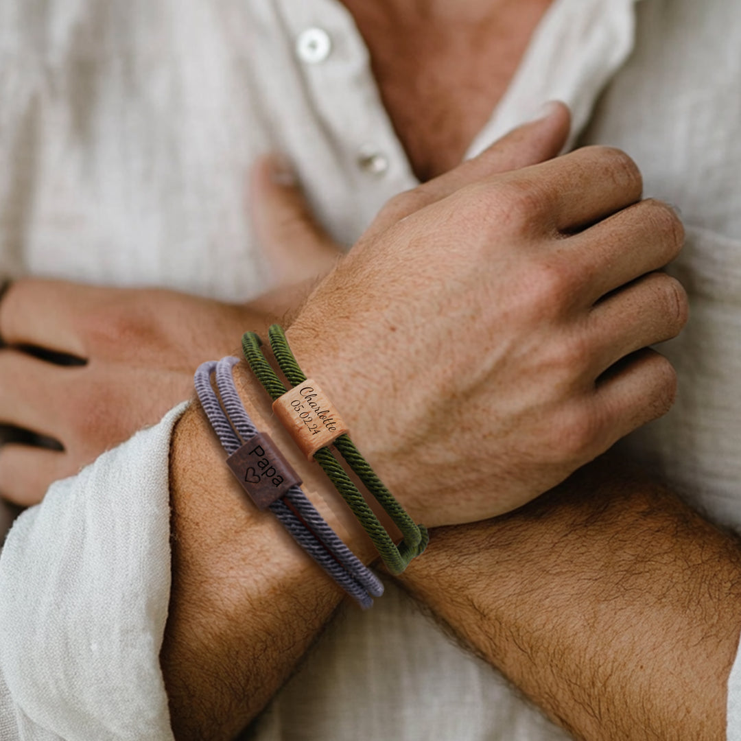 Personalized Mens Wood Block Milanese Bracelet
