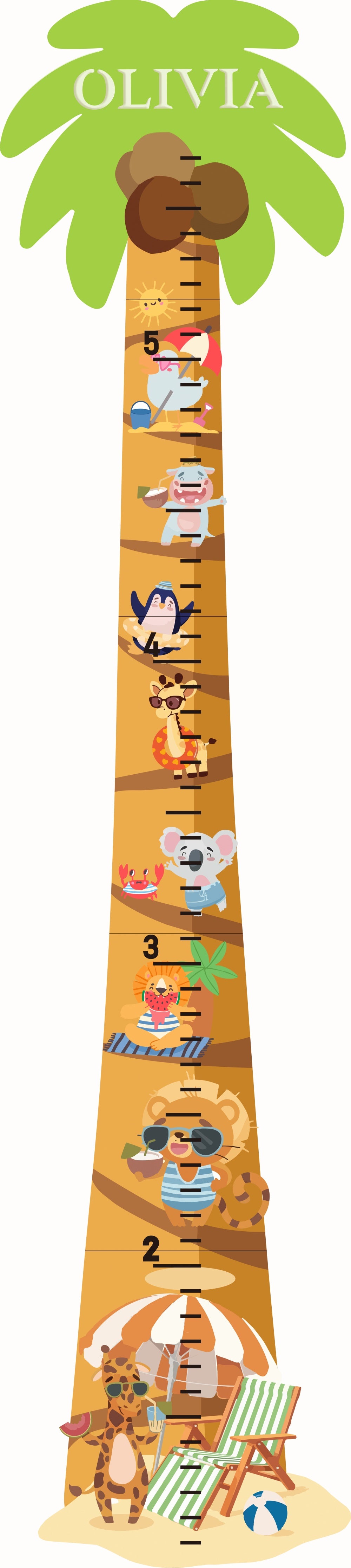 Personalized Wooden Coconut Palm Beach Growth Chart Ruler