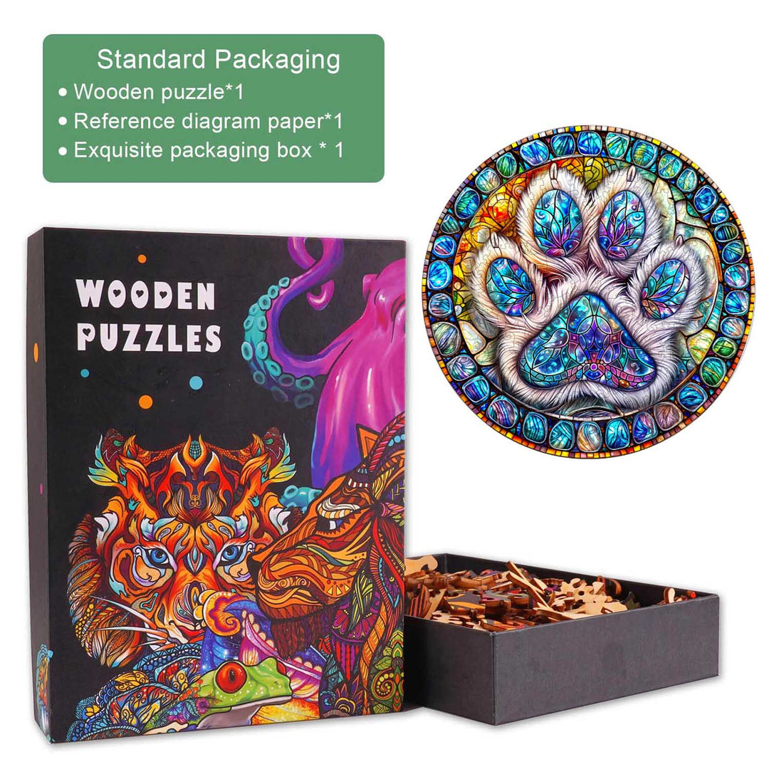 Stained glass paw prints Wooden Jigsaw Puzzle