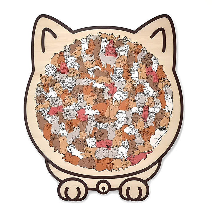 Morandi-Colored Cat Shaped Wooden Jigsaw Puzzle