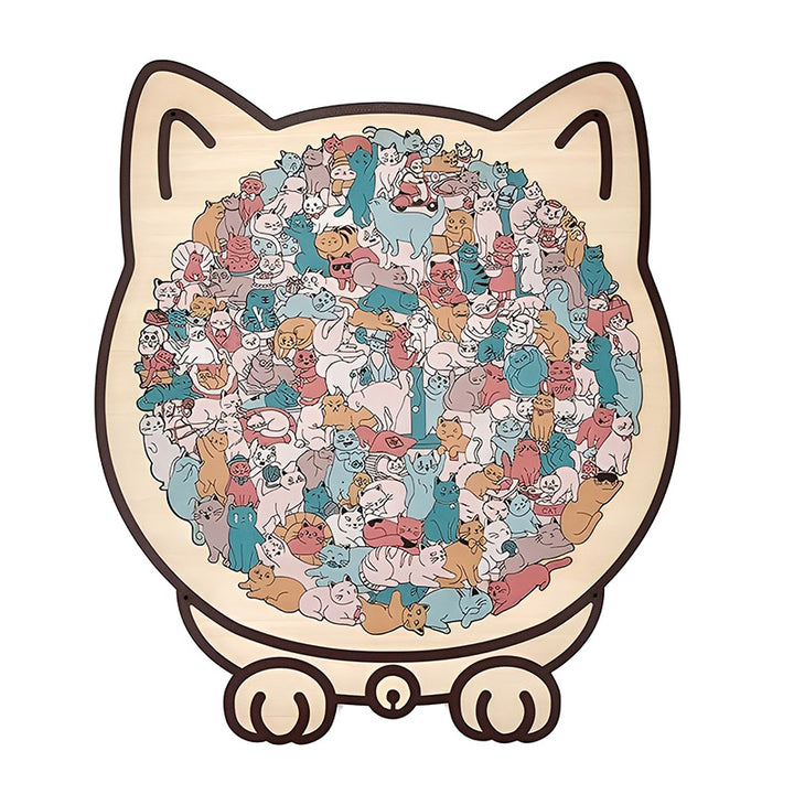 Morandi-Colored Cat Shaped Wooden Jigsaw Puzzle