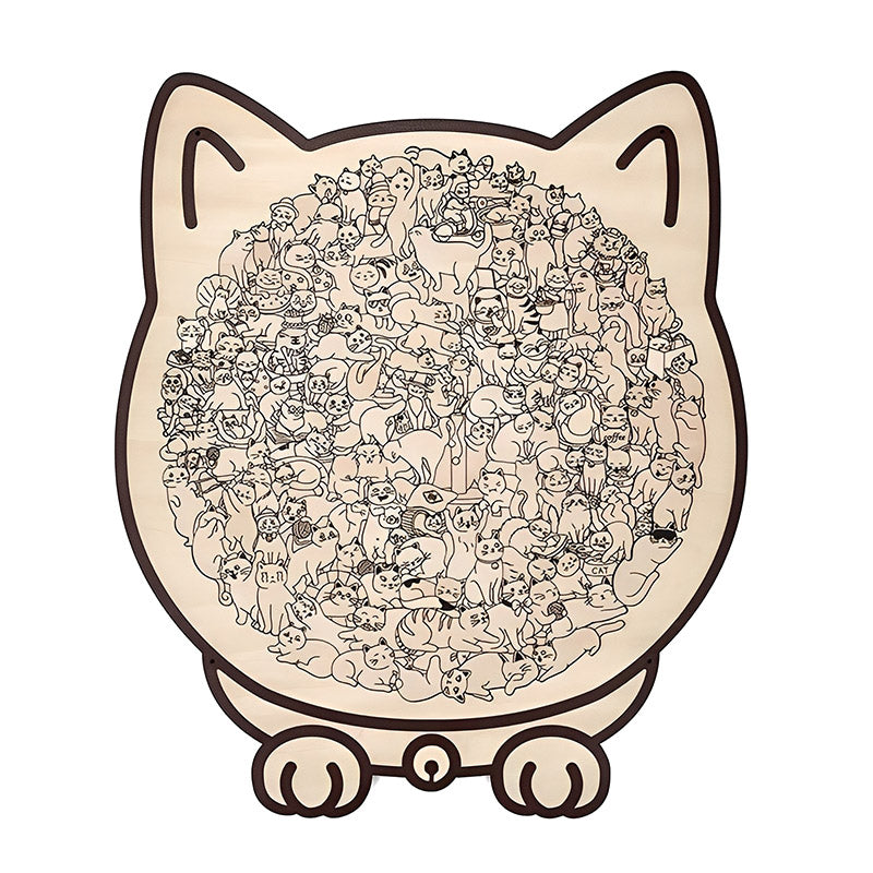 Morandi-Colored Cat Shaped Wooden Jigsaw Puzzle