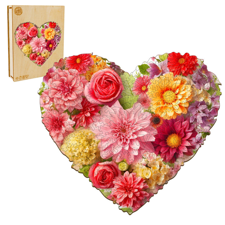 Flower Heart -3 Wooden Jigsaw Puzzle-Woodbests
