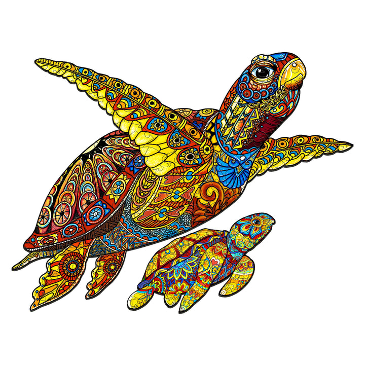 Sea Turtle Mom Wooden Jigsaw Puzzle - Woodbests