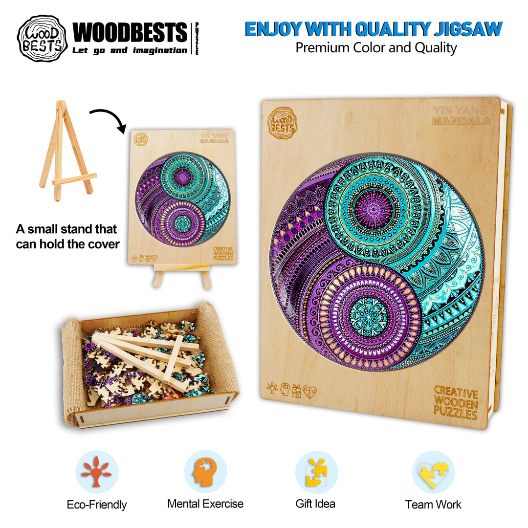 Yin Yang Mandala Wooden Jigsaw Puzzle - Woodbests