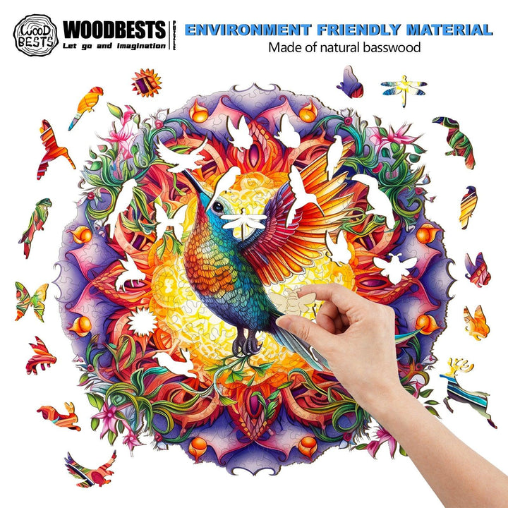 Mandala & Hummingbird Wooden Jigsaw Puzzle