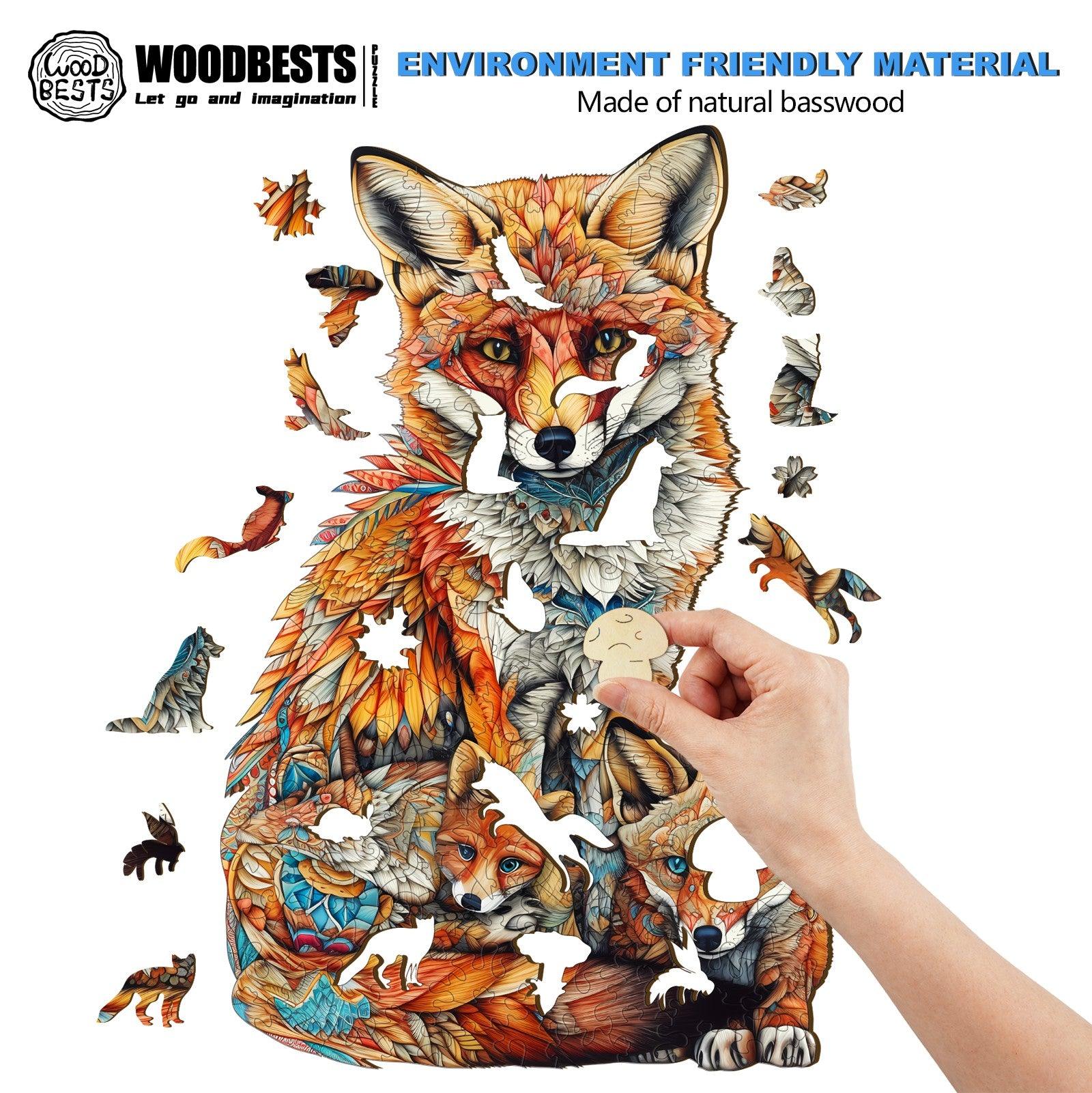Fox Family Wooden Jigsaw Puzzle-Woodbests